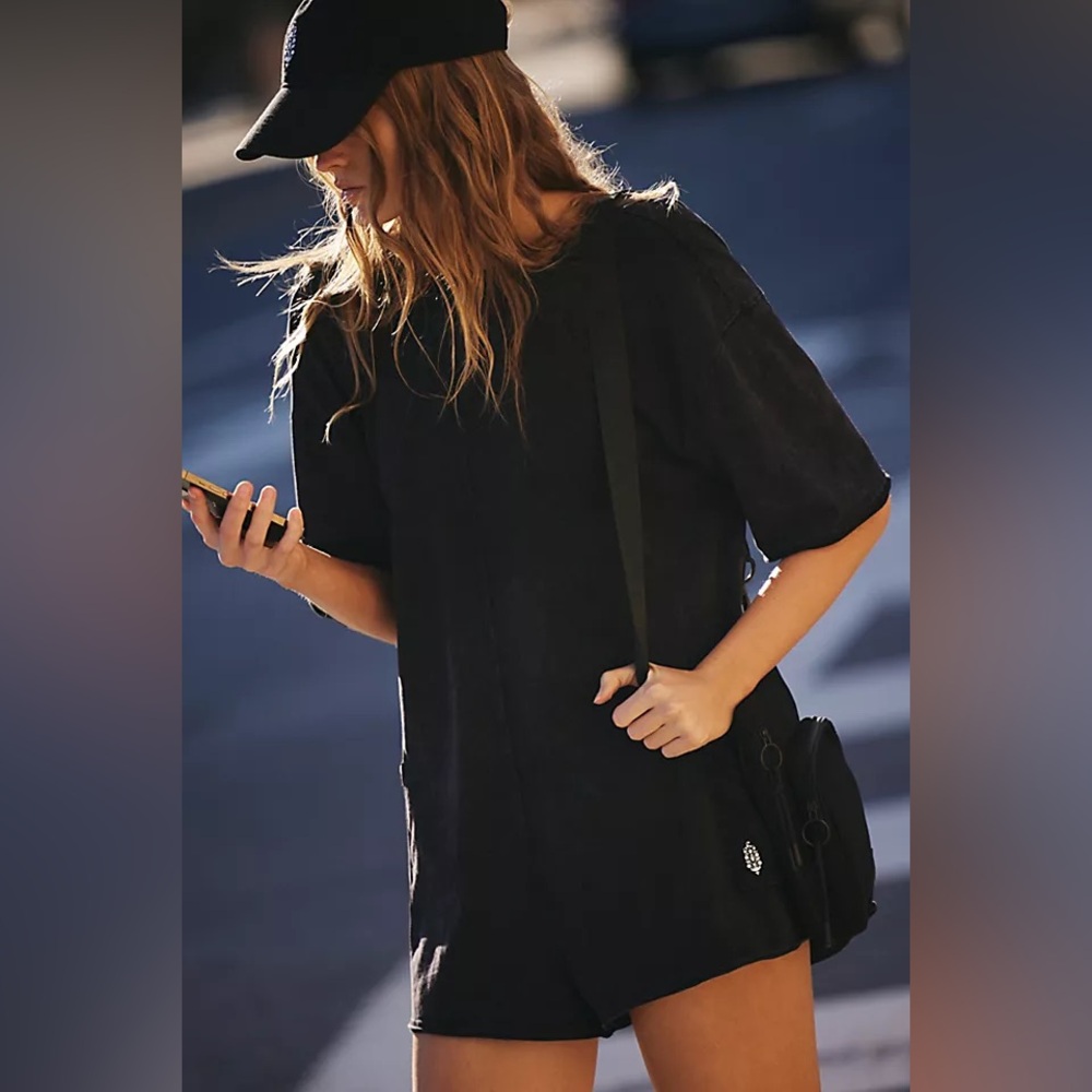 Free People Black Short Sleeve Romper